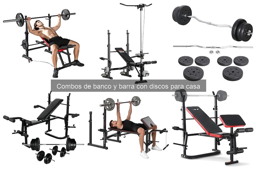 Mejores combos de banco y barra con discos para principiantes